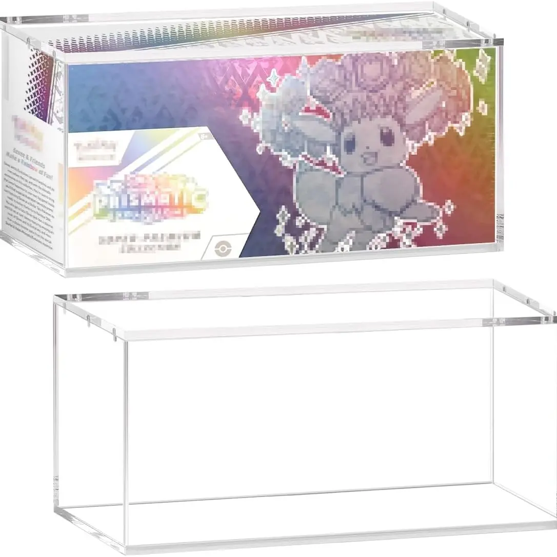Transparent Acrylic Display Box Compatible with Prismatic Evolutions, Stackable 5mm Thick Collectible Case with Magnetic Lid, 14.3x3.3x6.8 Inches, 14.3" Size
