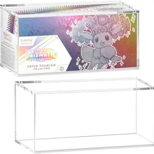 Transparent Acrylic Display Box Compatible with Prismatic Evolutions, Stackable 5mm Thick Collectible Case with Magnetic Lid, 14.3x3.3x6.8 Inches