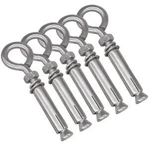 5Pcs/Set Heavy Duty 304 Stainless Steel Shoulder Lag Eyebolts,Expansion Concrete Wall Anchors Eyebolt Screw for Concrete Wall,Halloween Christmas Party Gifts,Tools & Hardware