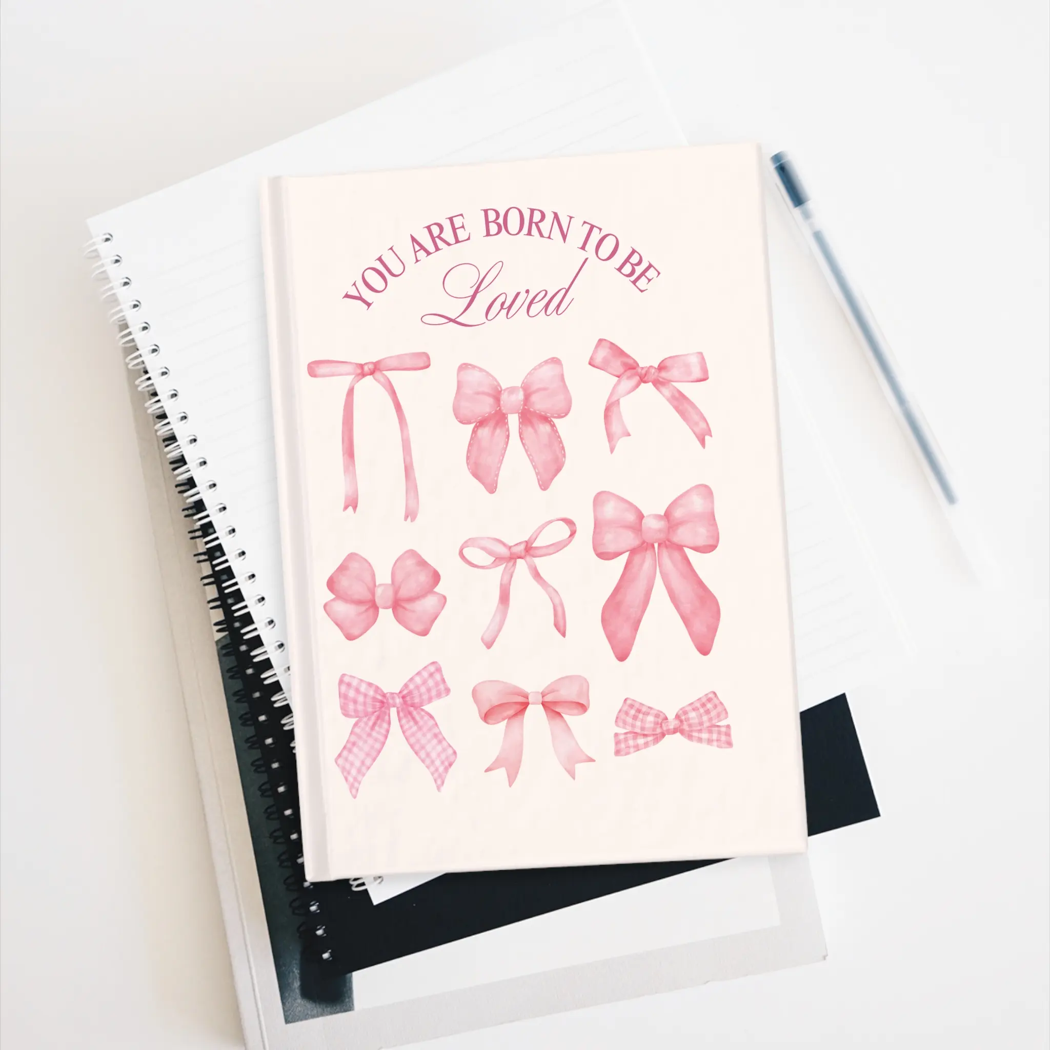 You Are Born to Be Loved journal | Pink Bow Pattern ruled notebook
