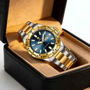 GOHUOS Luxury Sport Watch 42mm Dial Luminous Dive Bezel Date Day Display Waterproof Stainless Steel Strap Gift Box