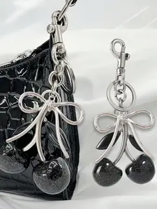 Bow Design Black Cherry Women's Keychain, Women's Bag Keychain Accessory, Keychain for bags, Pendant. Suitable For Outdoor Activities, Daily Routines, Shopping, Pairing. Birthday, Holiday Gift For Family, Friends