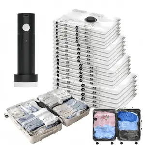 Travel Vacuum Compression Storage Bags with USB Rechargeable Electric Pump Ultra Compact Lightweight Space Savers for Clothing & Travel Essentials Zipper Pouches Outdoor Packing System Hand Organizer Holiday Variety Pack