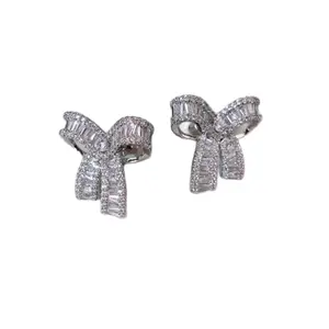 Cute Bow Earrings in CZ Silver Plated for Women
