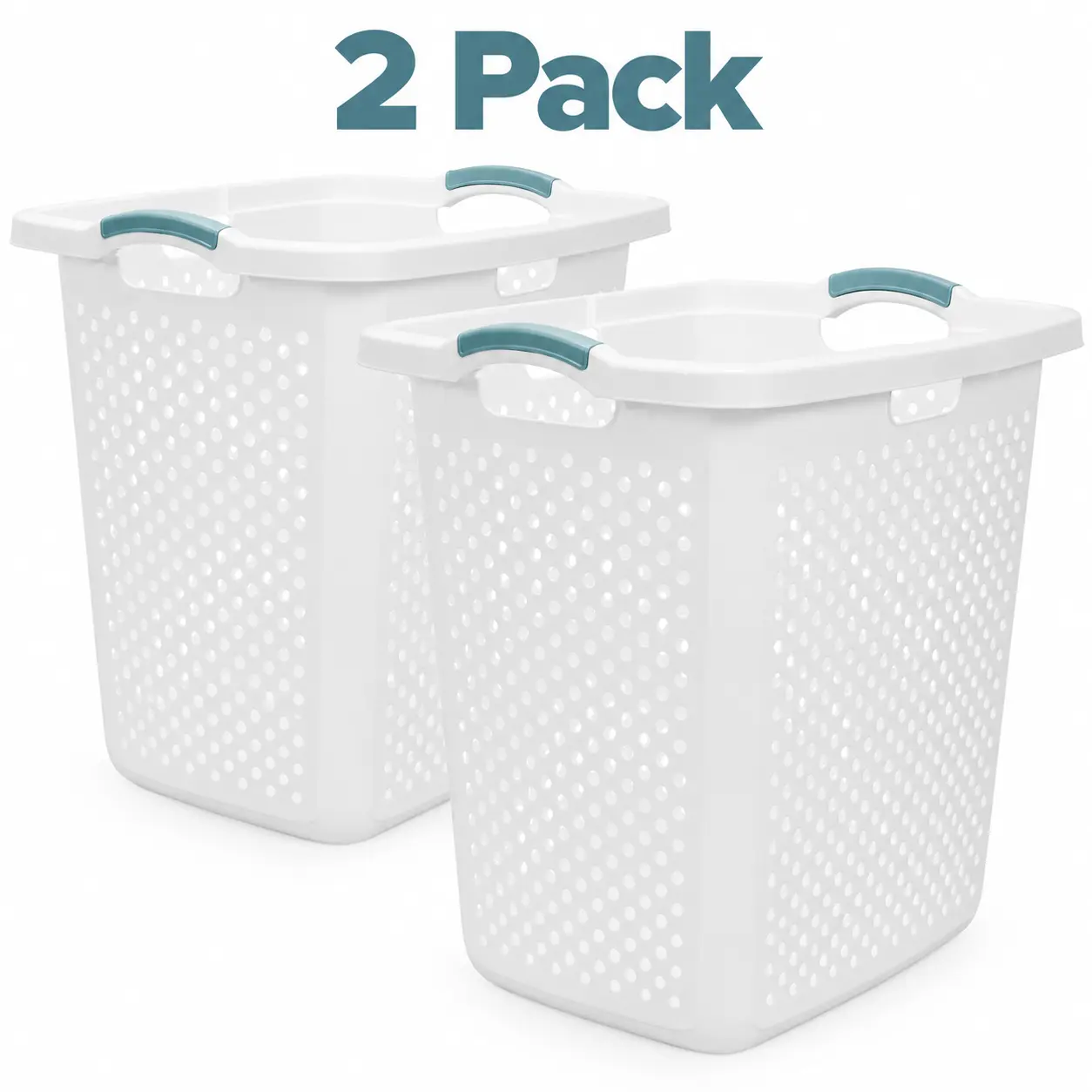 2-Pack 2.5 Bushel XL Plastic Laundry Baskets with Carry Handles, Large Ventilated Home Supplies Laundry Tools