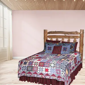 Denim Burst Quilt, Hand cut and Patchwork cotton fabric blocks.