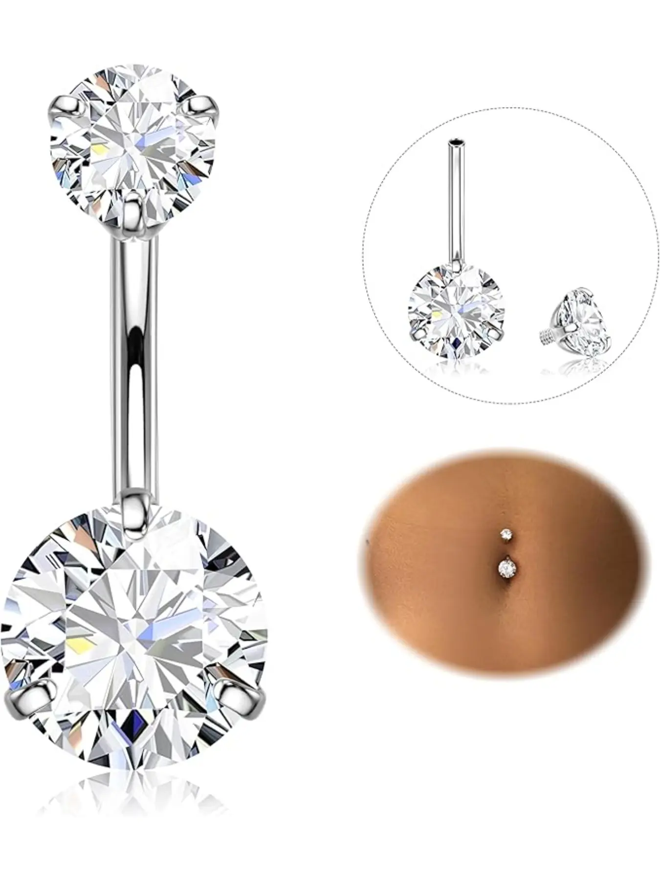 Belly Button Bars 316L Steel Belly Bars Piercing 14G Hypoallergenic Belly Button Rings Shiny CZ Belly Button Piercing Navel Bars Belly Bars Sliver Belly Barbell 8/10/12/14/16mm Hypoallergenic Cubic Zirconia Belly Button Jewelry Body Jewelry