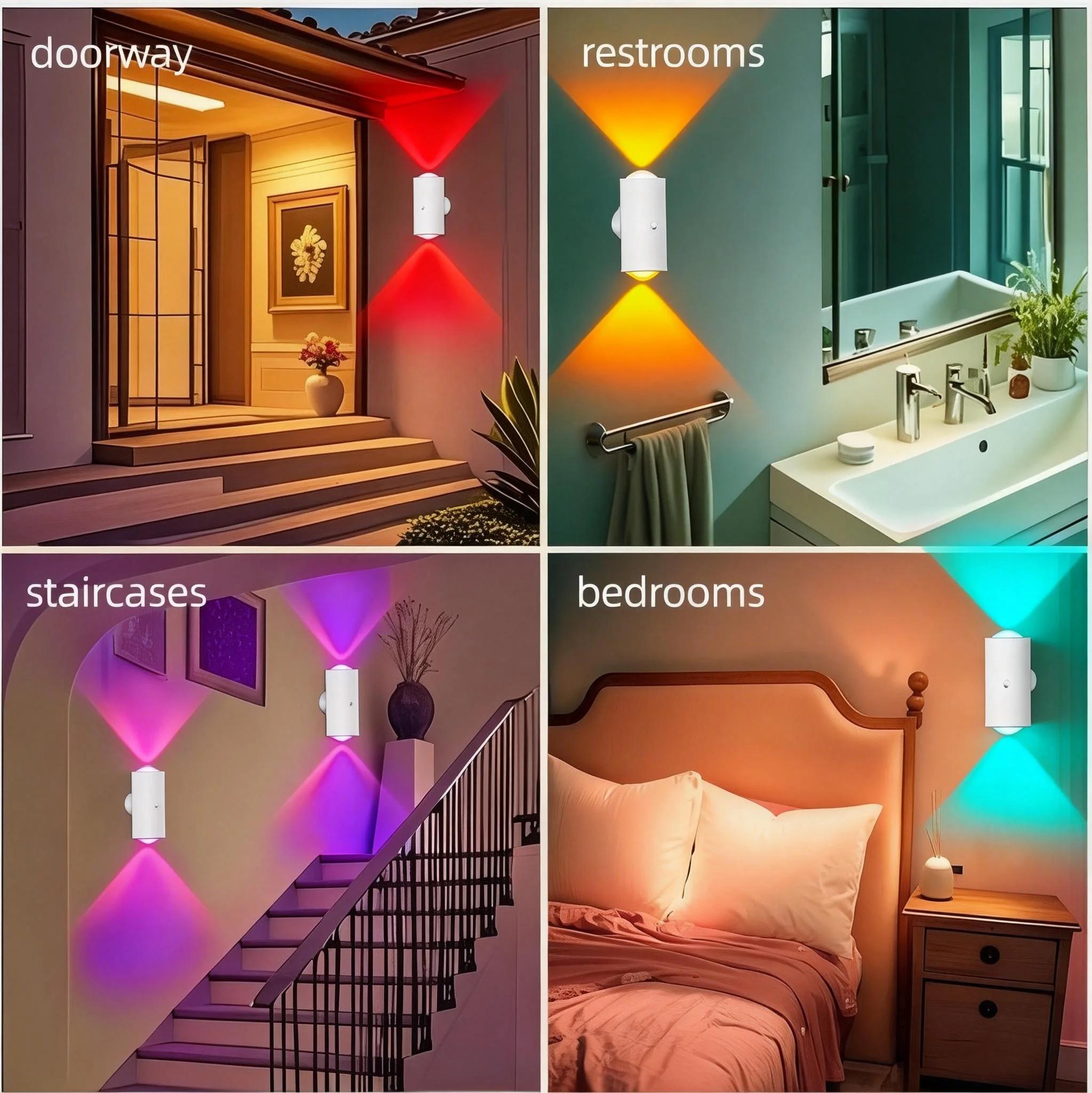 Smart LED Wall Lamp with Motion Sensor - 16 RGB Dynamic Ambient Night Light with Remote, Magnetic & Stick on Design, USB Rechargeable Cordless Projector light, Perfect for Home Decor, Stairs, Hallway, Courtyard Doorway