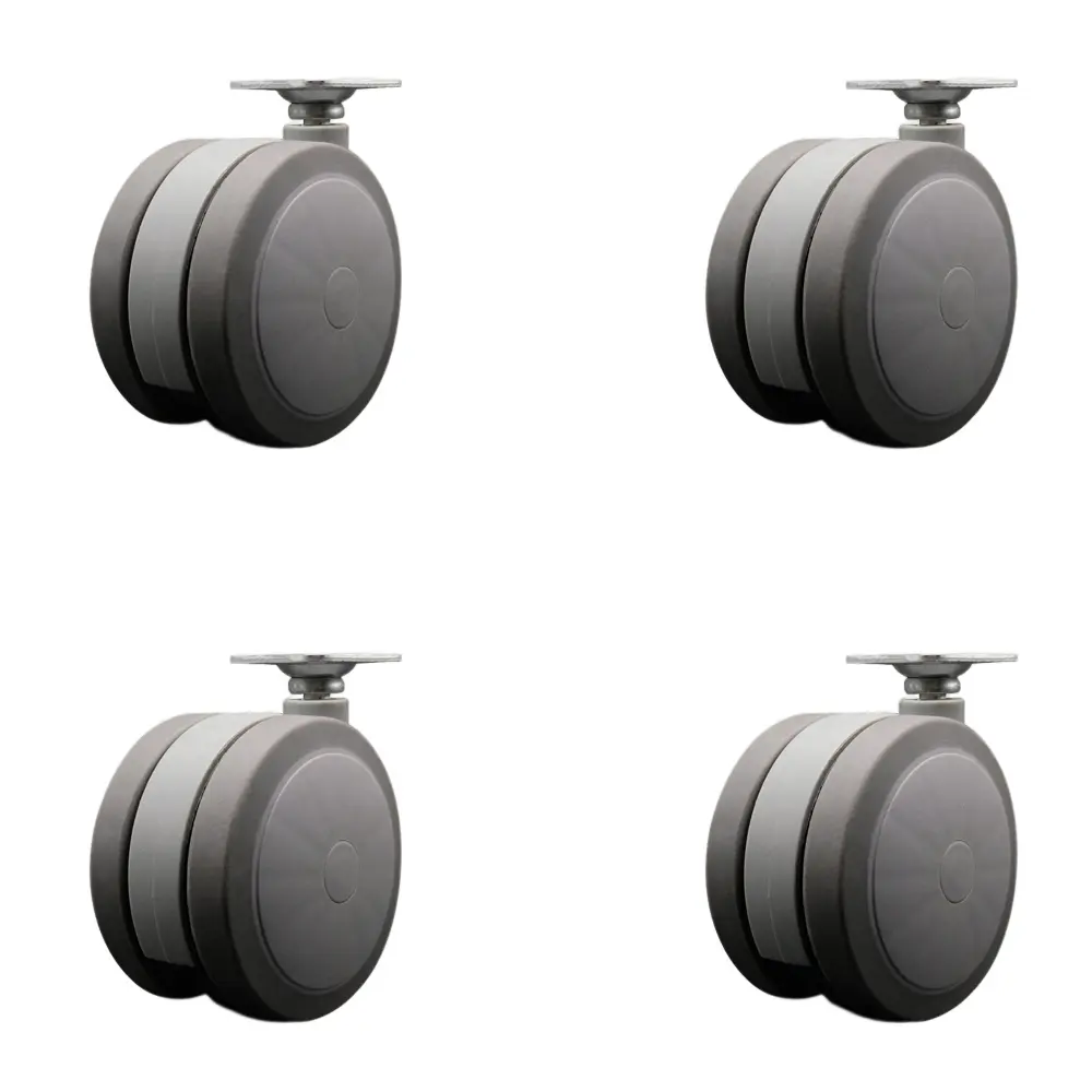 Service Caster SCC-TP02S100-TPR-GRY-4 4 in. Wheel-Shaped Castors, Extra Large Heavy Duty Non-Marking Gray Twin Wheels, 2.63 in. x 3.75 in. Top Plate for Office Floor Safes - Set of 4