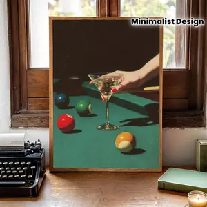 One Piece of Unframed Vintage Billiards Cocktail Canvas Poster Featuring a Trendy Lucky 8 Ball Design, Perfect for a Martini Bar Cart.This Minimalist Aesthetic Wall Art Print Serves As a Retro Decoration for Dorms, Living Rooms, Bedrooms