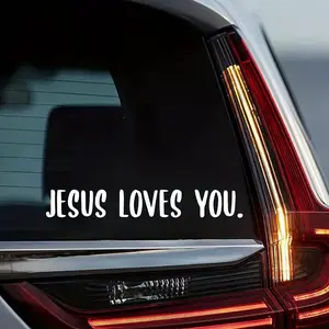 1PC Light Trendy Faith Healing Sticker | For Car Rearview Mirrors, Christian Faith Stationery "JESUS LOVES YOU" text decor Easily fill items with warm faith atmosphere, Daily use details are full of gentle reassuring feeling of the shape