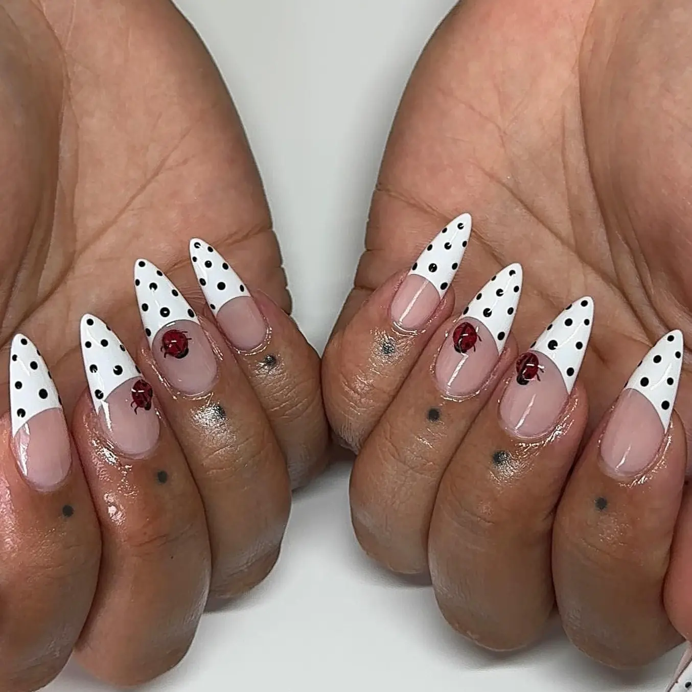 swish.nails Dalmatian Dots Ruby Heart Press-On Nails, 3D Red Crystal Hearts, Black & White Polka Dots, Sharp French Tips, Handcrafted Playful Nail Art, Minimalist Chic Vibes, Custom Trendy Design, Perfect for Parties & Events