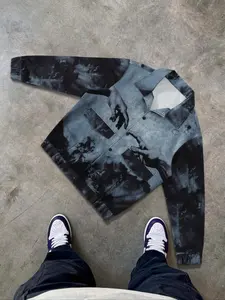 Men's All Over Print Button Front Jacket, Regular Fit Street Fashion Long Sleeve Collared Outerwear for Fall & Winter, Men's Clothes for Daily Wear