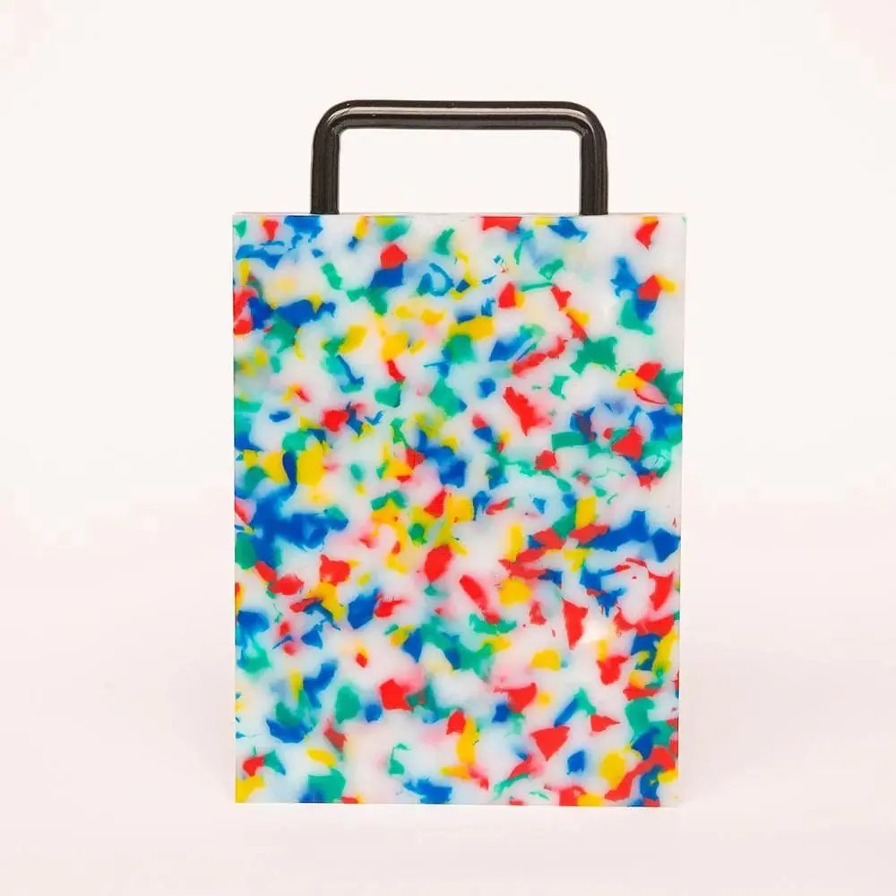 Confetti Recycled Plastic Cutting Board with Deep Juice Groove, Eco-Friendly, for Chopping and Serving, BBQ-Ready, 11”X9” (work surface), with Non-Slip Rubber Feet, BPA Free, Dishwasher Safe
