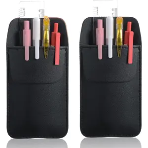 2 Pcs PU Leather Pocket Protector, Pen Organizer for Men Shirts, Pen Holder Can Hold 4 Pens, Pencil Pouch for Lab Coats, Black