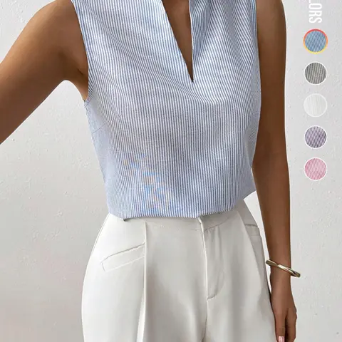 Women's Striped Print Curved Hem Top, Casual Sleeveless Top for Work Office Business, Ladies Clothes for Summer, Fitted Camisole, Womenswear