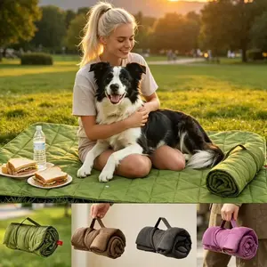 Mochi Portable Dog Travel Blanket - 3 in 1 Spring/Summer Machine-Washable Roll-Up Human Pet Bed Mat for Car Backseats, Park Picnics, Suitable for Dogs, Cats, and Humans (Small, Medium, Large Breeds) Foldable Dog Bed