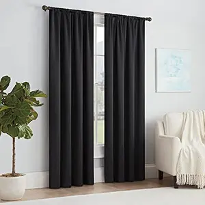 ECLIPSE Solid Thermapanel Modern Room Darkening Rod Pocket Window Curtain for Bedroom (1 Panel), 54 in x 84 in, Black
