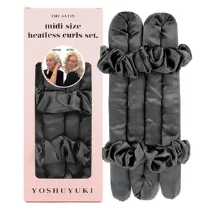Midi Heatless Curls Overnight Hair Curlers to Sleep In Small Hair Rollers for Short Medium Hair No Heat Overnight Curls, Soft Satin Flexi Rods Heatless Curling Rod Set Styling Tools for Women