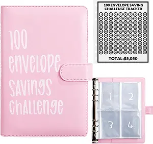 100 Envelopes Money Saving Challenge, 100 Envelope Challenge Binder, Easy and Fun Way to Save $5,050, Savings Challenges Budget Book Binder with Cash Envelopes for Office,Home,School (Pink)