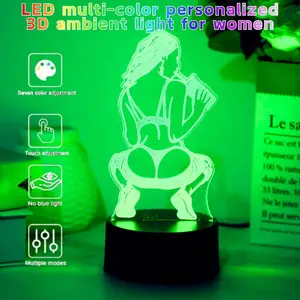 Creative 3D Personalized Beauty Night Light, Touch Activated Multi-Color LED, USB Powered Base Table Lamp Gift