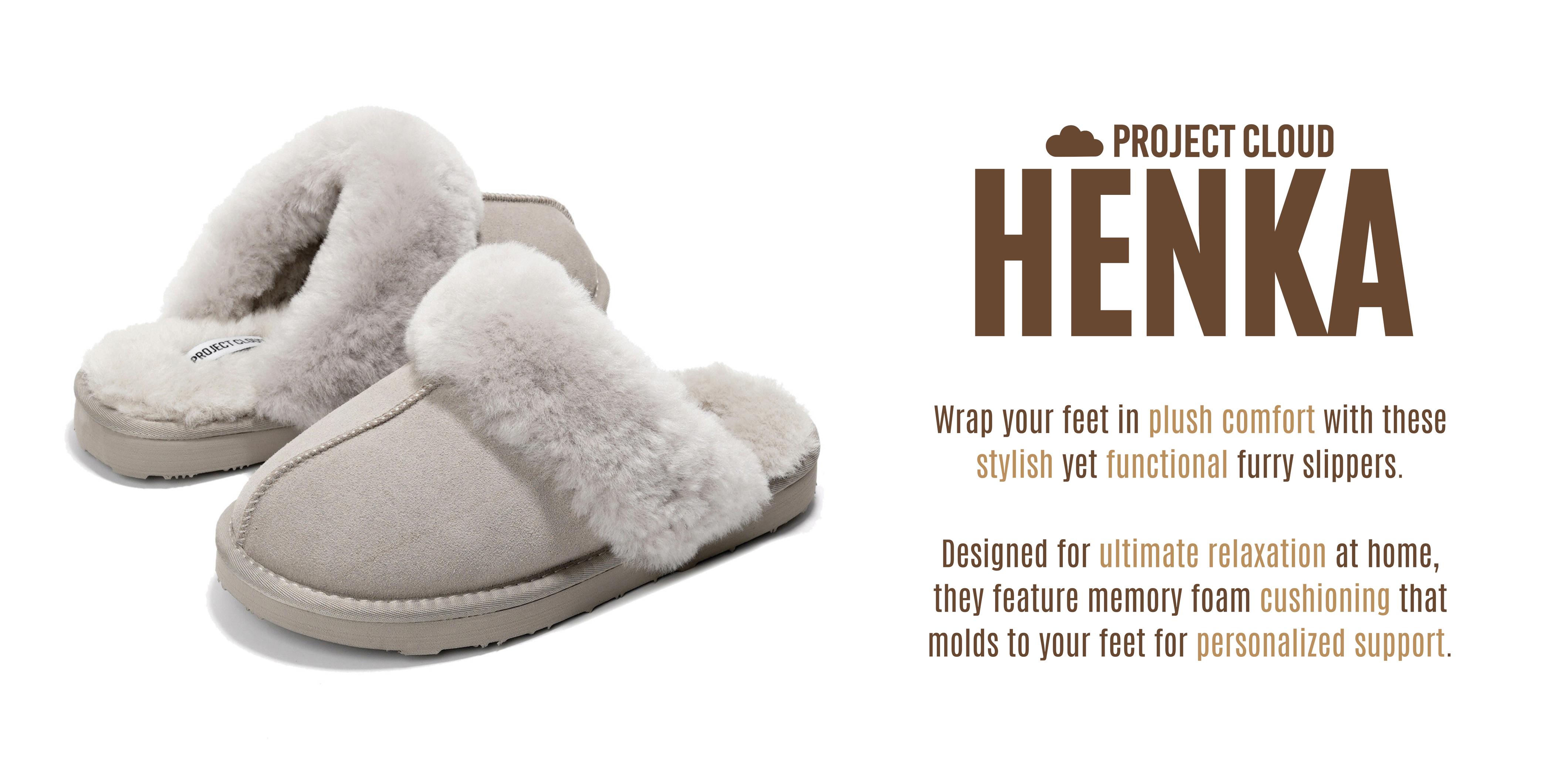 Project Cloud Women's | Shearling Slippers for Women Lightweight Memory Foam Insole Fuzzy Slippers, Non-Slip Sole, Casual Clogs & Mules, Genuine Suede Upper Girl Footwear - Henka