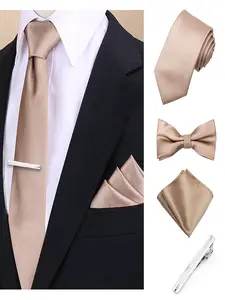 Men's Elegant Business Tie 4pcs Set, plain ties, Solid Color Necktie Clip & Scarf, Perfect Party Gift, Stylish Accessory Kit for Men