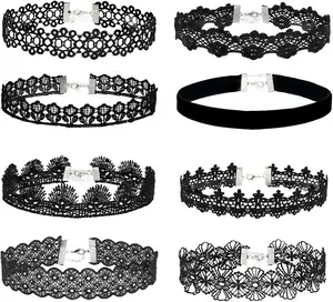 8 count Women Black Lace Choker 1.2" Width Necklace for Women  Gifts
