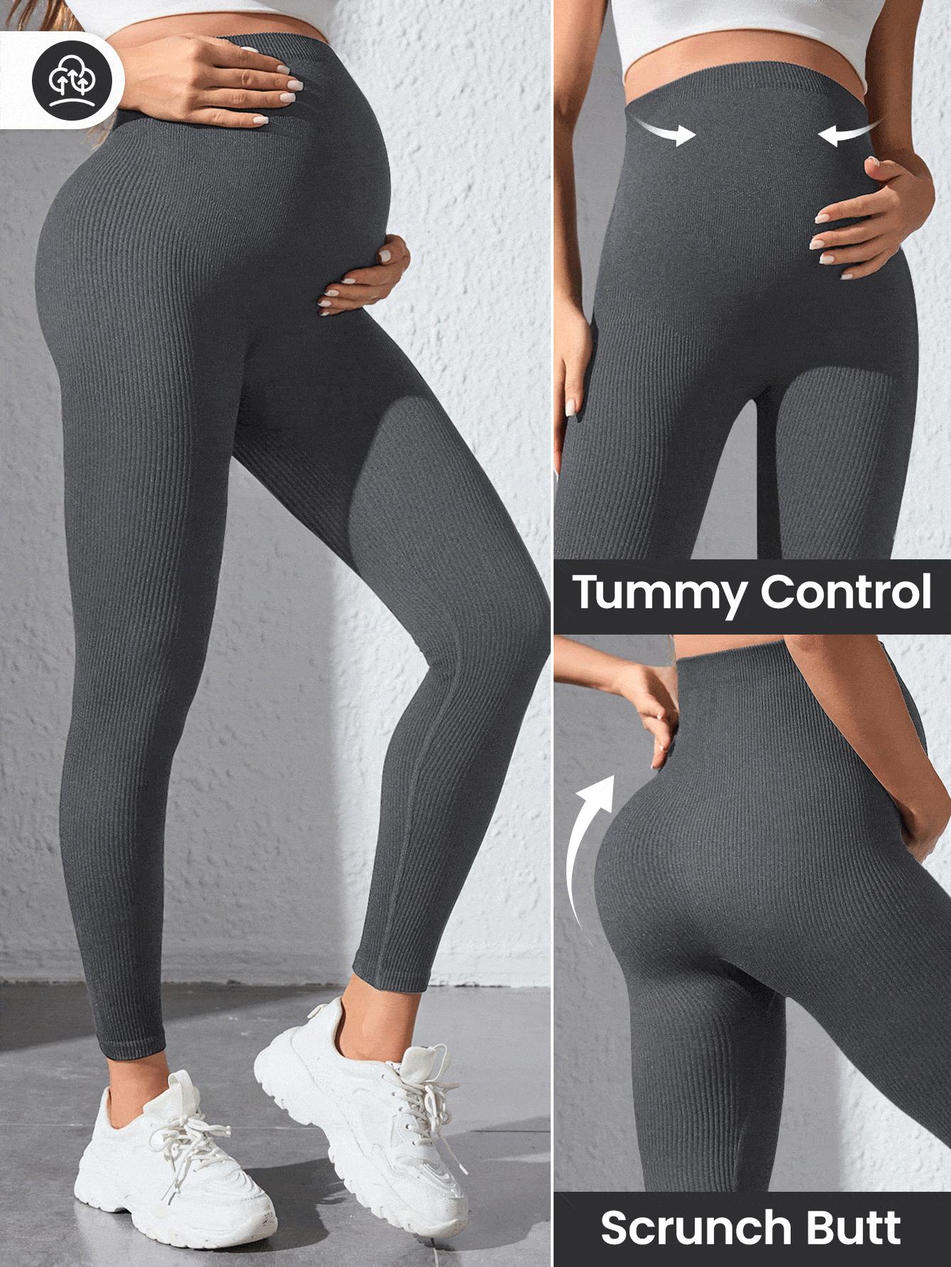 Maternity Yoga Pants High-Waisted with Belly Support Solid Color 3D Cut Fitted Full-Length Soft Elastic for Yoga Sports Casual Wear Breathable Moisture-Wicking Womenswear