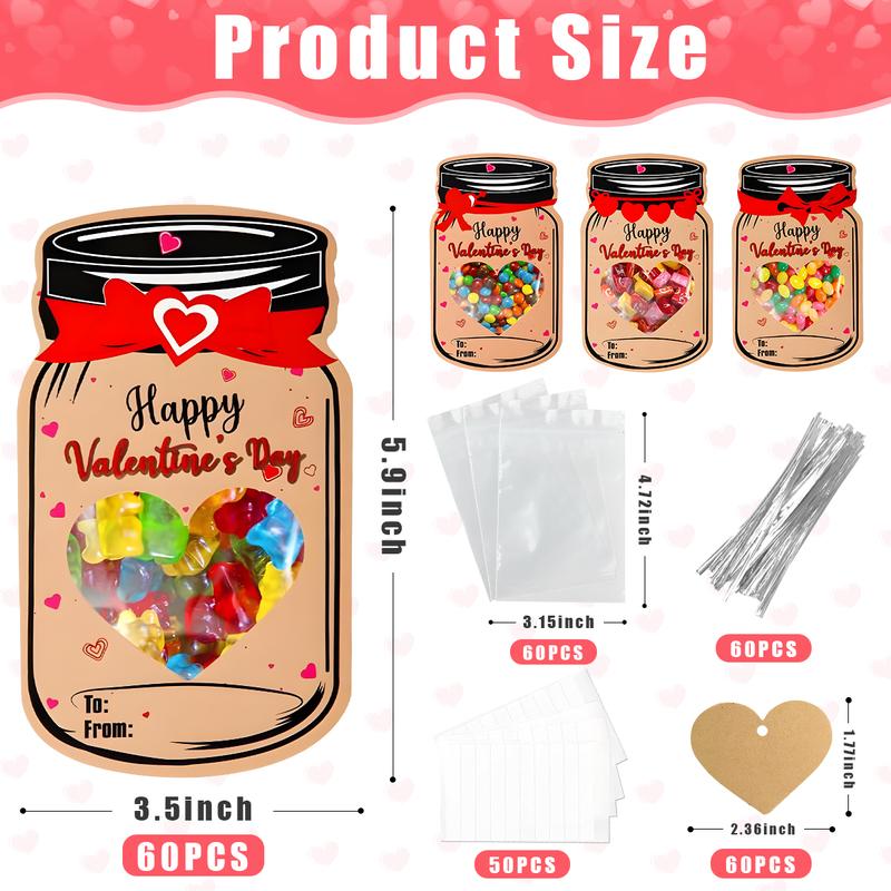 Valentines Day Cards for Kids - 60 Pack Mason Jar Valentine Gifts Cards - Funny Valentines Exchange Cards for School Class Classroom Party Favors (Candy Not Included)