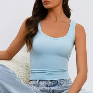 Women's Chic Short Minimalist Ribbed Knit Scoop Neck Sleeveless Crop Tank Top, Seamless Feel Vest, 2026 Spring Fashion Basic, Versatile Capsule Wardrobe Staple for Beach /W8,summervibes
