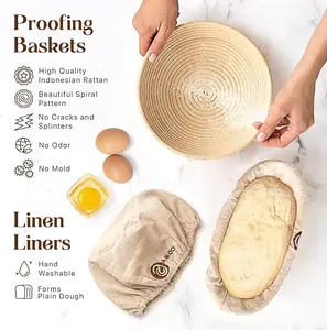 Sourdough Bread Baking Supplies and Proofing Baskets, A Complete Bread Making Kit Including 9" Round & 10" Oval Bannetons, Bread Lame, Danish Whisk, Bowl & Dough Scrapers, and Linen Liners