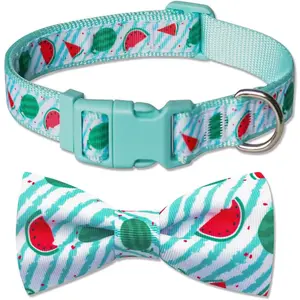 Azuza Bowtie Dog Collar, Stylish and Comfy Watermelon Dog Collar with Bow Tie for Puppy and Small Dogs azuza