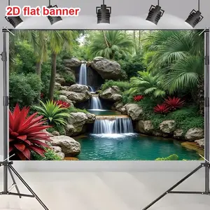 Tropical Waterfall Background Cloth, Large Jungle Palm Tree Nature Photography Backdrop, Natural Aesthetic, Polyester Material, Party Decor, Studio Photo, Home Wall Decoration, Photo Backdrops