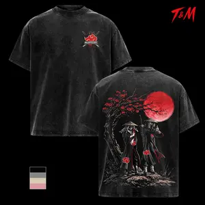 Akatsuki Clan japanese Cherry Blossom Washed T shirt - Naruto Anime Unisex Oversize Heavyweight Cotton Graphic Tee T-Shirt, Naruto Gift for Fan, Casual soft top
