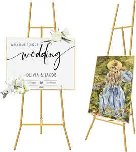 Gold Easel Stand for Sign - Heavy Duty Metal Freestanding Adjustable Display Stand (3-Tier), Large Professional Easel for Paintings, Artwork & Commercial Displays, Durable Exhibition Easel