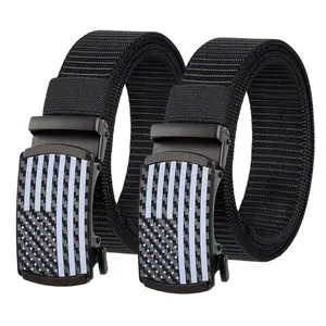 Classic Ratchet Waist Belt Men's Nylon Belt with American Flag Buckle Automatic Adjustment for Quick Fit Comfortable Wear Ideal for Jeans Golf Commuting Reversible Design
