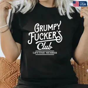 Mens Funny T Shirts Grumpy F*ckers Club Sarcastic Graphic Novelty Tee For Men Mens Funny T Shirts Cool Vintage Fashion T-Shirt Gift Classic Menswear Funny offensive Short Sleeve Novelty Tees for Guys ，100% Cotton Unisex T-Shirt S-5XL