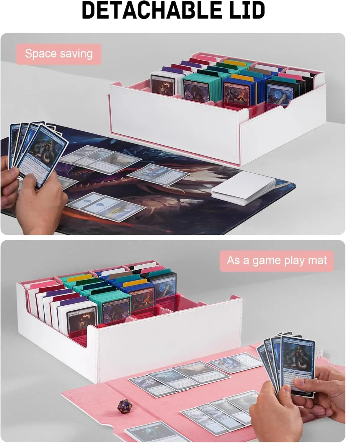 TINTEK 3000+ Card Storage Box  White Pink 4-Row Large Capacity TCG  Organizer Case for