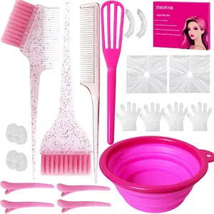 21 pcs Hair Dye Kit Professional Salon Tools with Hair Dye Brush and Bowl Set Hair Bleach Kit,Dye Clips Gloves Ear Covers,for Hairstylist and Women Hair Bleaching Coloring Highlighting Kit