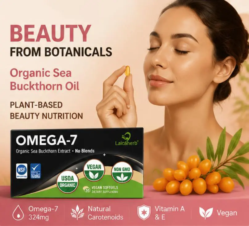 Organic Sea Buckthorn Oil Softgels for Women, Plant-Based Beauty Nutrition with Omega-7, Vegan Skin Support Supplement, Natural Carotenoids, Vitamin A & Vitamin E, 30 Count