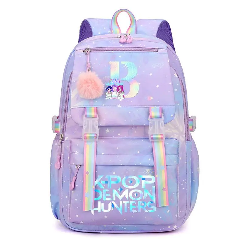 Strap Chibi Idol Graphic Laptop Backpack With Fluffy Pom Pom Travel School Bag