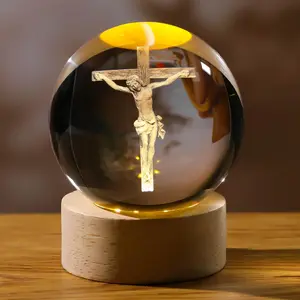 3D Crystal Jesus Cross & Praying Hands Statue, Laser Engraved Sacred Heart of Jesus, Easter Decoration, Catholic Religious Gift