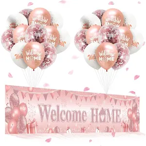 Rose Gold Welcome Home Decorations for Girls Women, Large Yard Rose Gold Banner and Latex Balloons, Outdoor Indoor Party Supplies, Home Baby Shower Family Party Decorations Backdrop Unisex