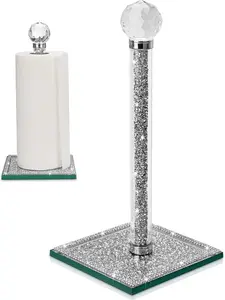 Crystal Paper Towel Holder Silver Stand for Kitchen Decor with Countertop Bling