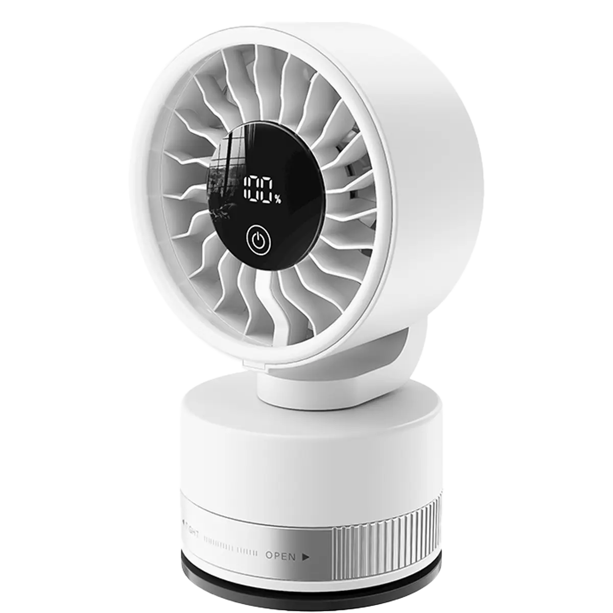 Upgraded White Cordless Suction Cup Wall-Mount Cooling Fan - Digital Screen, 5 Speeds, 180° Tilt, 340° Rotation, 4-12H Runtime Fully Charged, Adjustable, Compact Small Size, No Cords, for Home, Camping