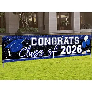 2026 Graduation Yard Sign Large Congrats Grad Banner Blue Class of 2026 Banner for Graduation Party Decorations 2026
