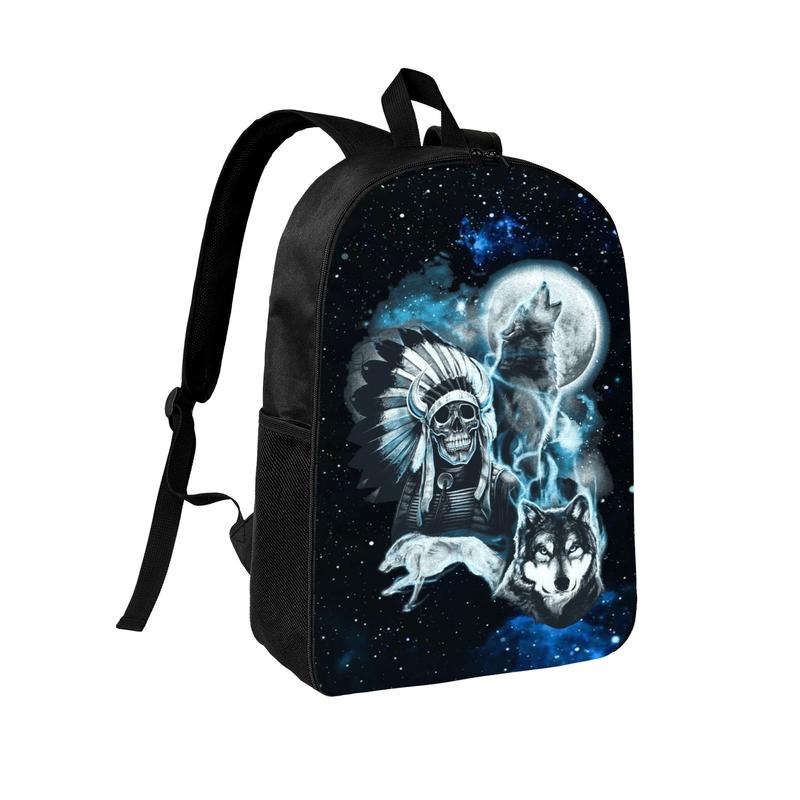 Native Skull & Wolf Cosmic Backpack - Unique Design with Cosmic Theme ...