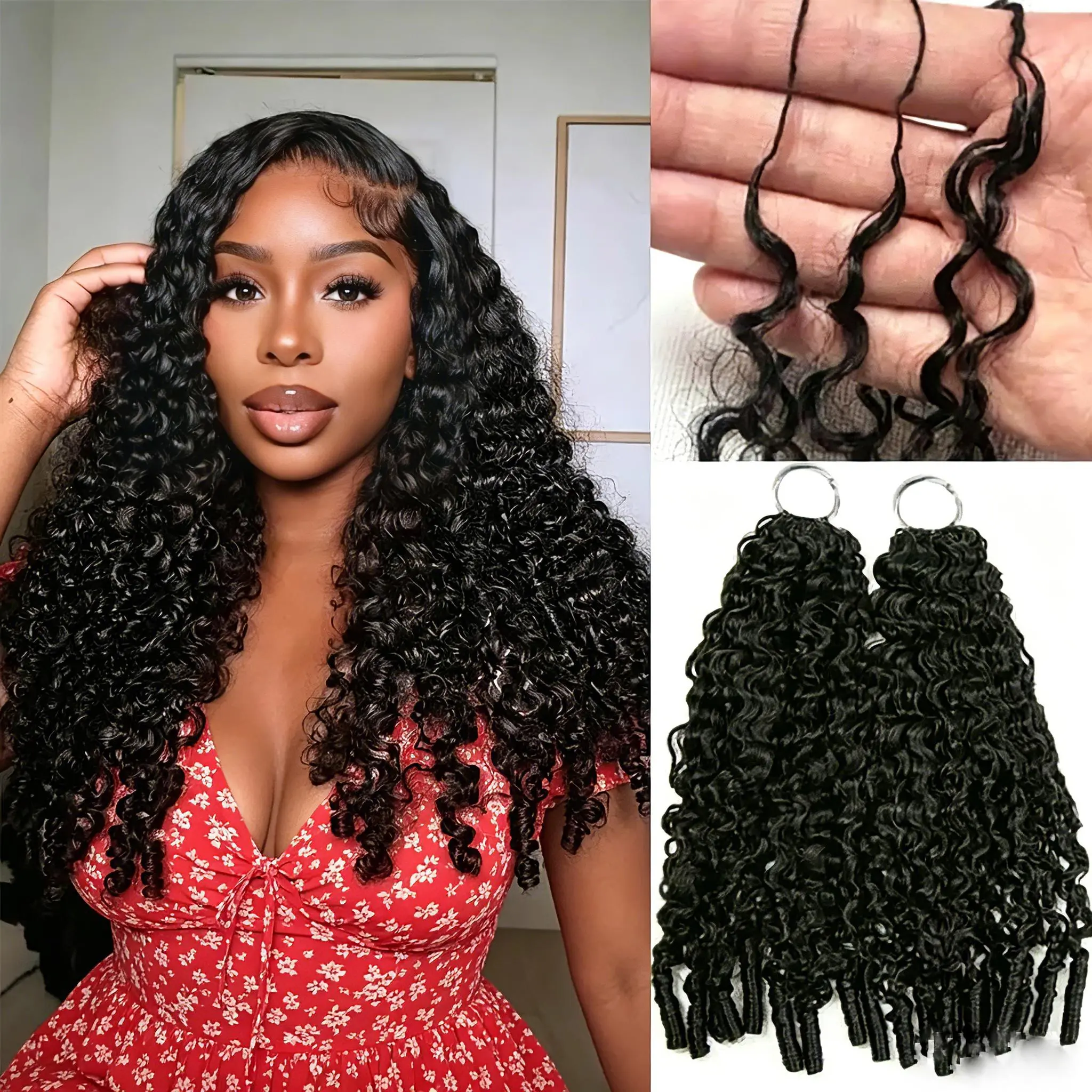 Burmese Curly Feather Crochet For Braiding Pre-Separated Invisible Knotless Crochet Hair 100% Human Hair Extensions For Women bundles