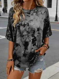 Plus Size Women's Short Sleeve Tie-Dye T-Shirt, Casual Fitted Tee, Comfortable Summer Top, Fashionable Ladies Clothing